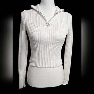 Forever 21 Cream Ribbed Knit Sweater